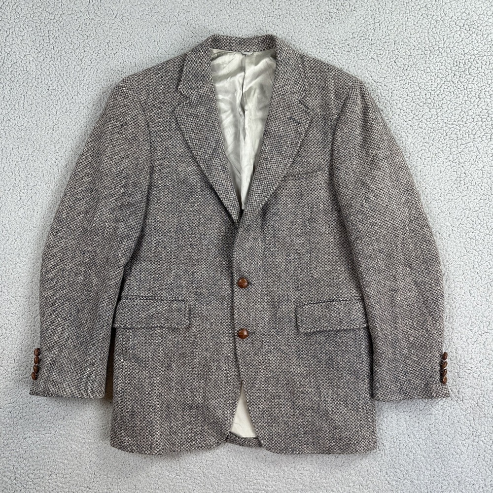 Vintage Harris Tweed Blazer Men 40R Gray Speckled Handwoven Scottish Wool USA